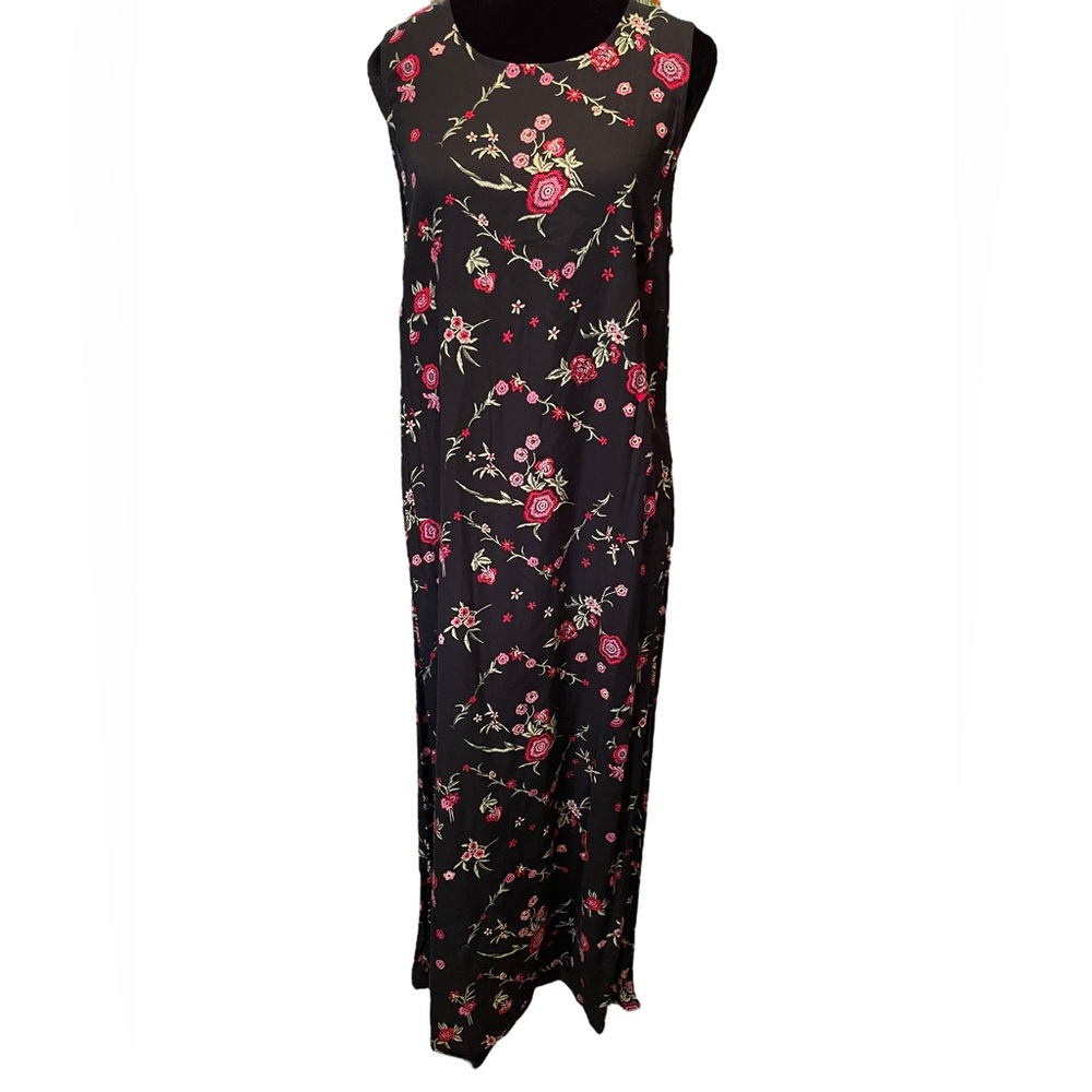 Victoria Holley Vintage 90s Black Whimsygoth Boho Witchy Hippie Rose Midi Dress - Picture 1 of 6